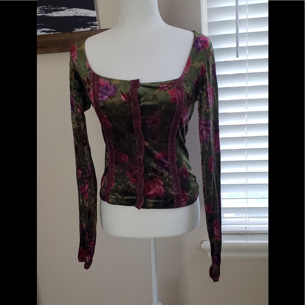 Vintage Betsey Johnson Green Floral Corset Top - Picture 3 of 7